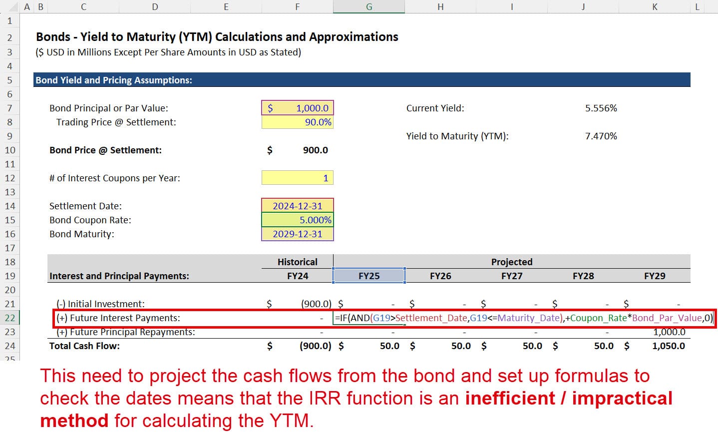 Yield to Maturity via the IRR Function Yield to Maturity via the IRR Function
