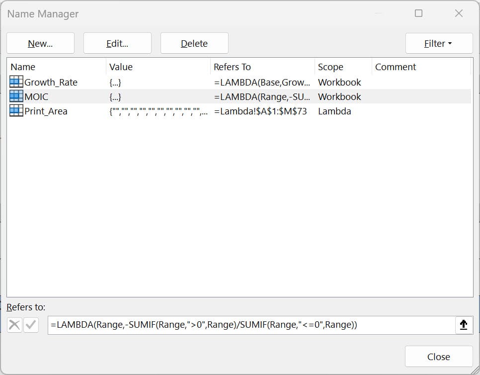 MOIC Function in Name Manager MOIC Function in Name Manager