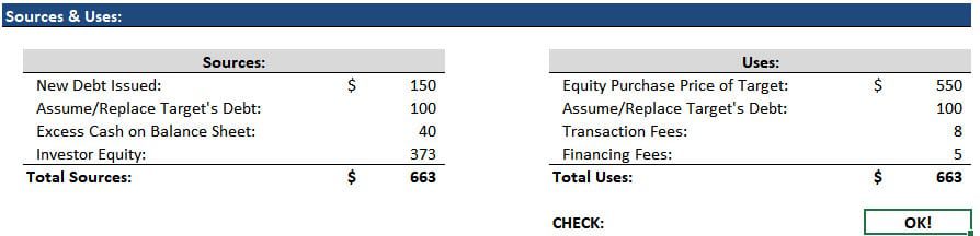 Non-Cash-Free-Debt-Free LBO - Sources & Uses
