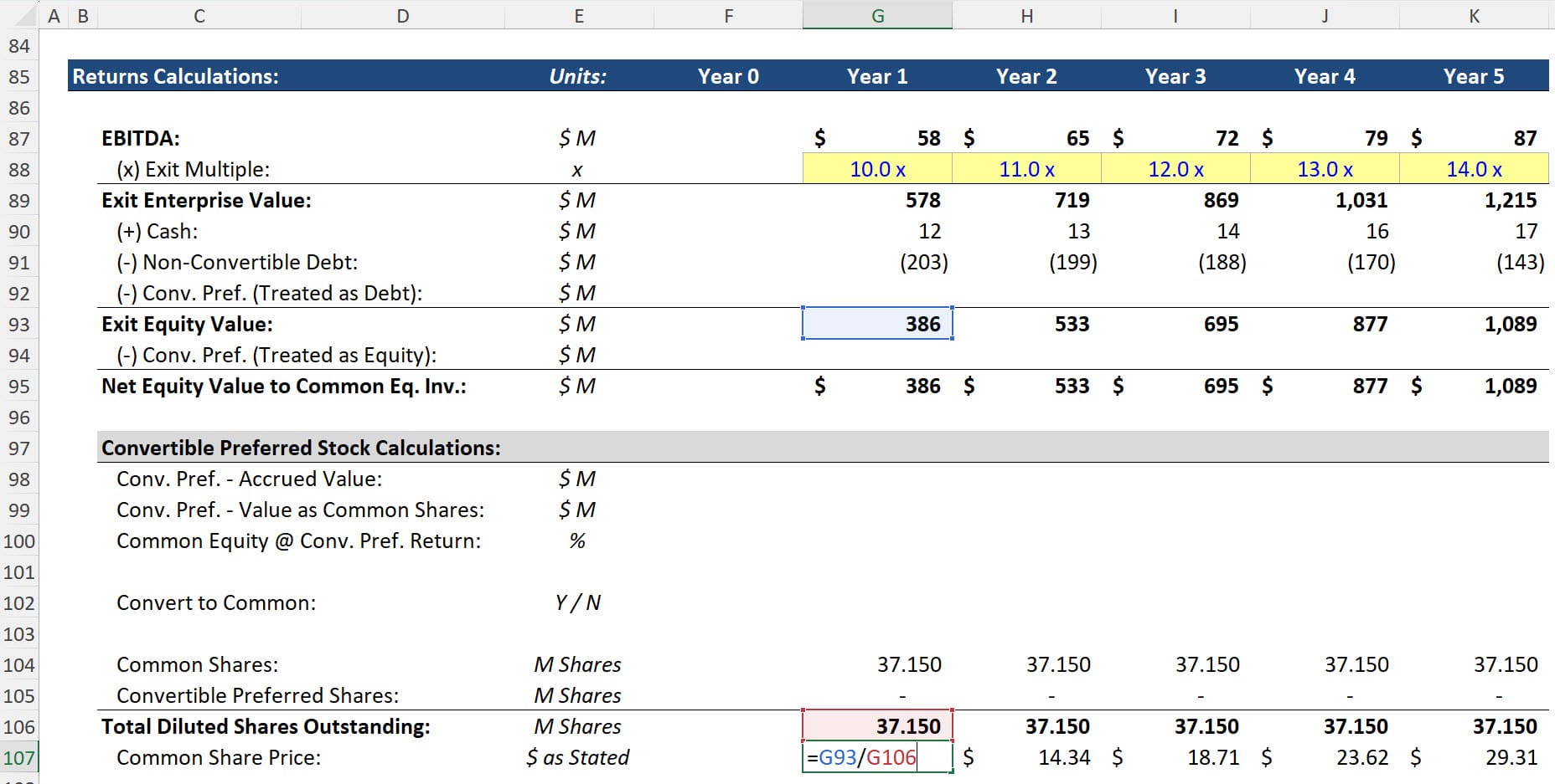Convertible Preferred Stock - Common Share Price in Exit Convertible Preferred Stock - Common Share Price in Exit