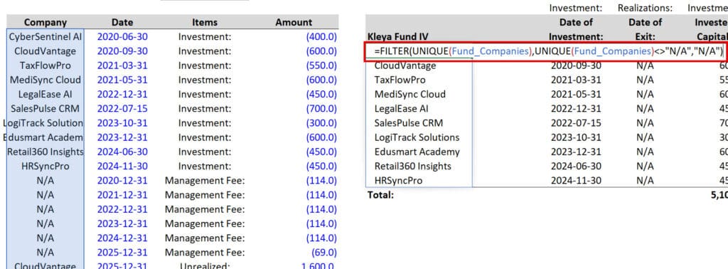 FILTER and UNIQUE for Company Names FILTER and UNIQUE for Company Names