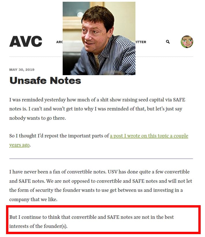 Fred Wilson - Criticism of SAFE Notes Fred Wilson - Criticism of SAFE Notes