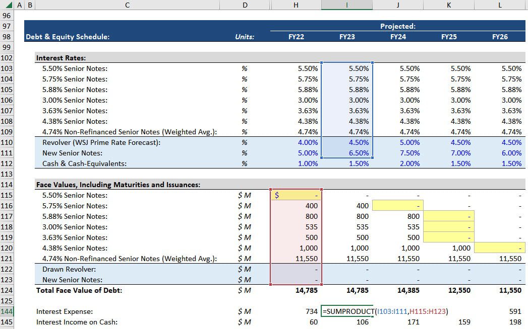 Interest Expense Calculation with SUMPRODUCT