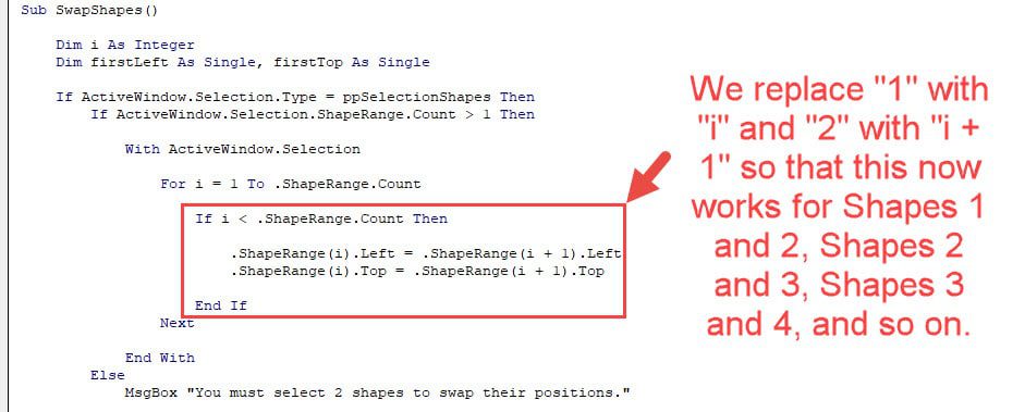 PowerPoint VBA - Modifying the "For" Loop for Everything Before the Final Shape PowerPoint VBA - Modifying the "For" Loop for Everything Before the Final Shape