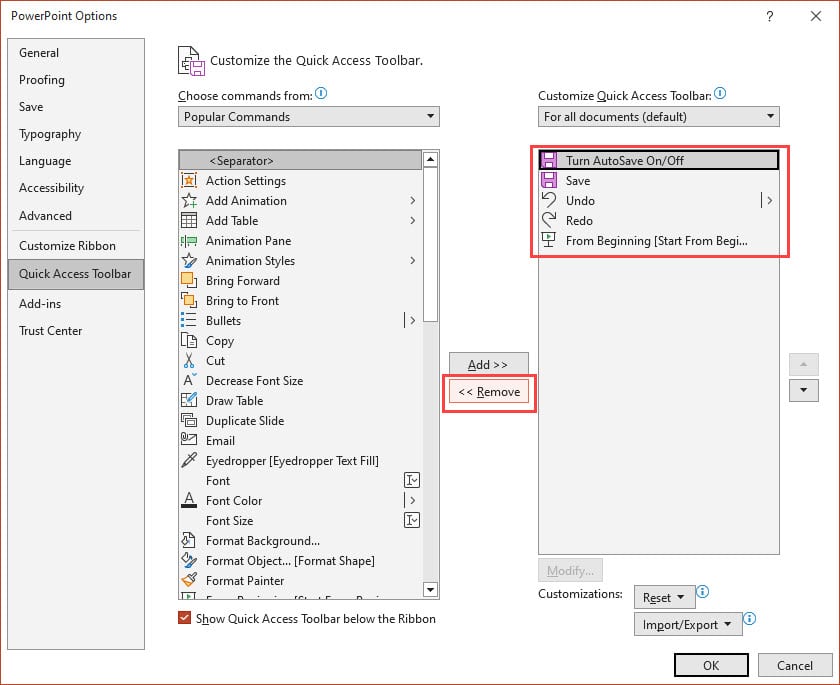 Creating the QAT Manually - Deleting Default Commands Creating the QAT Manually - Deleting Default Commands