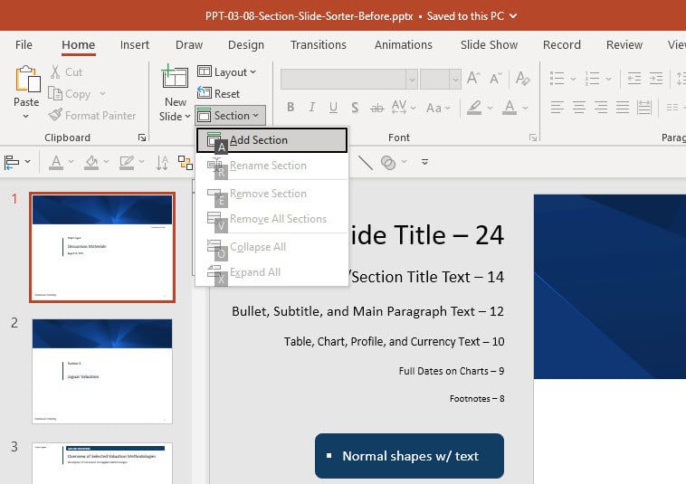 PowerPoint Sections - Add Section PowerPoint Sections - Add Section