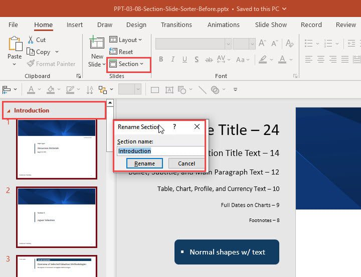 PowerPoint Section Name in Normal View PowerPoint Section Name in Normal View